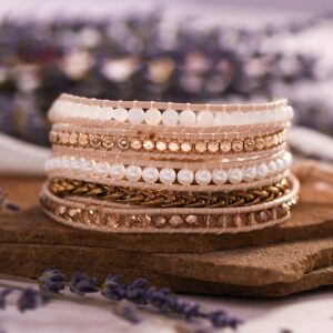 Cream Pearl & Gold Wrap Bracelet – Elegant Layered Pearl Bracelet, Timeless Boho Chic Jewelry, Sophisticated Gift for Her